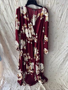 BloomChic Burgundy Floral Surplice Maxi Dress